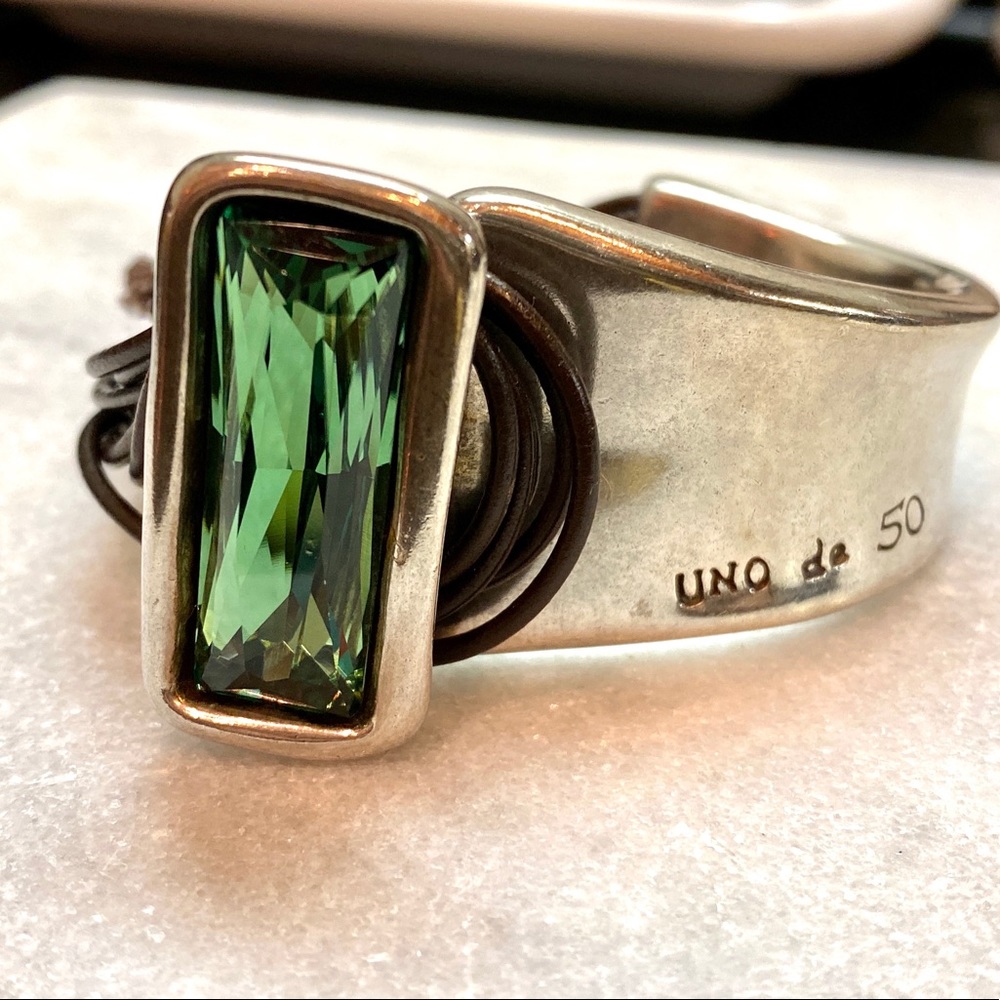 Uno De 50 Large Statement Bracelet Green Gemstone